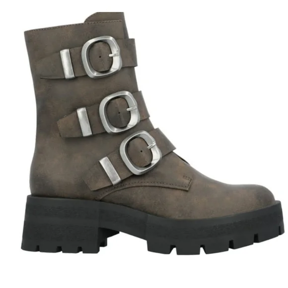 Madden NYC Faux Leather Buckle Combat Boots - Picture 3 of 13